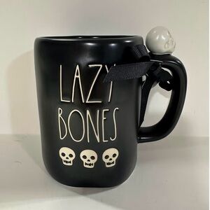 Rae Dunn Black Lazy Bones Mug with Skull Accent